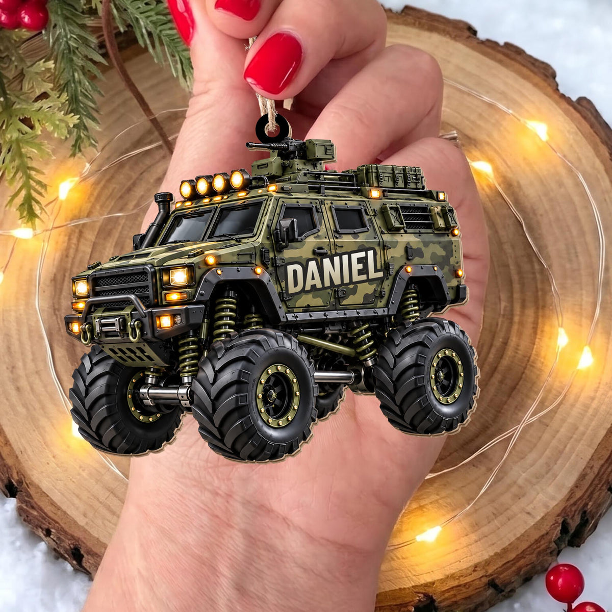 Ready For Adventure Military Armored Vehicle Monster Truck Design - Personalized Custom Wood Ornament, Custom Shaped - KID1008_WDO