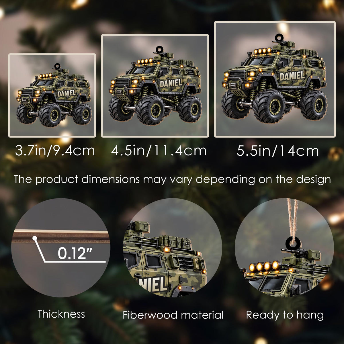 Ready For Adventure Military Armored Vehicle Monster Truck Design - Personalized Custom Wood Ornament, Custom Shaped - KID1008_WDO