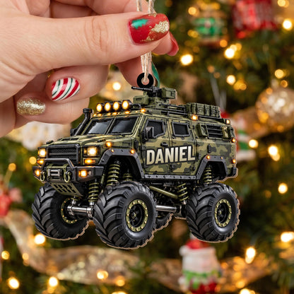 Ready For Adventure Military Armored Vehicle Monster Truck Design - Personalized Custom Wood Ornament, Custom Shaped - KID1008_WDO
