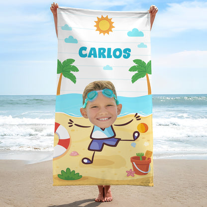 Personalized Towel Featuring Palm Trees And Beach Fun