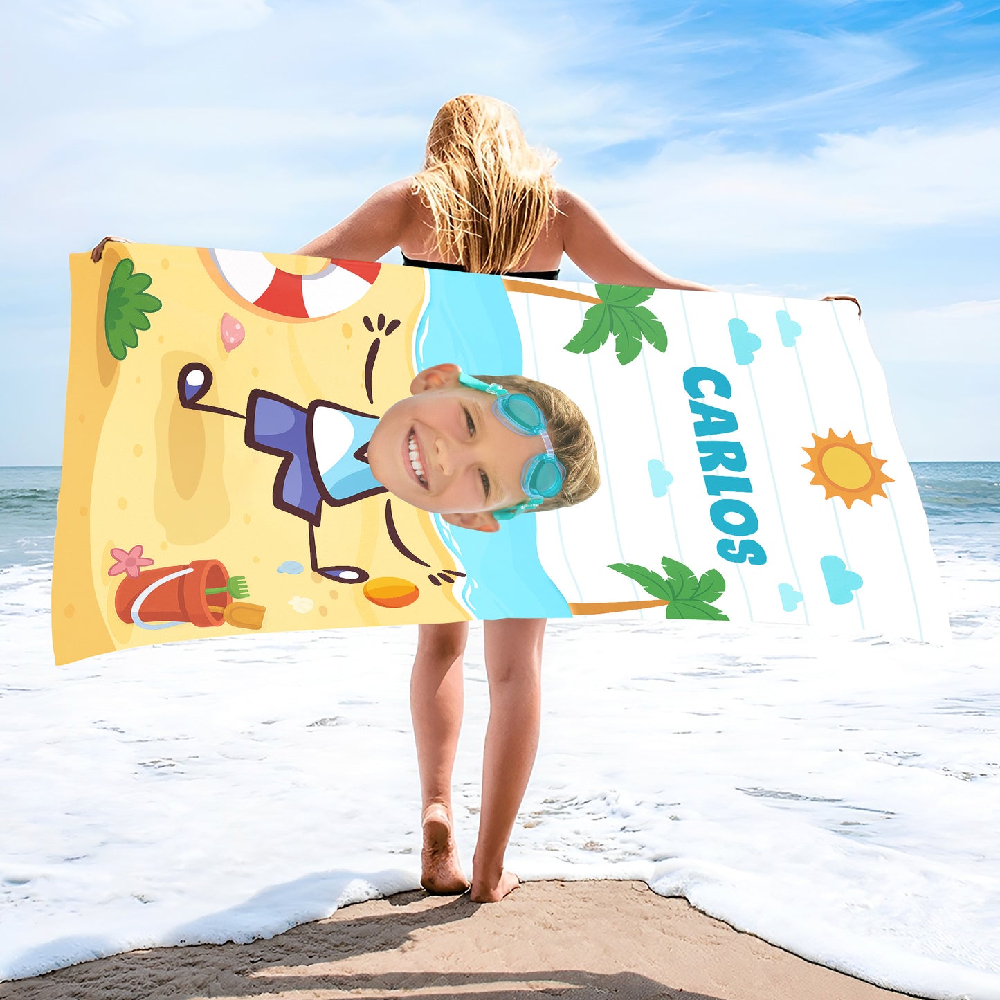 Personalized Towel Featuring Palm Trees And Beach Fun