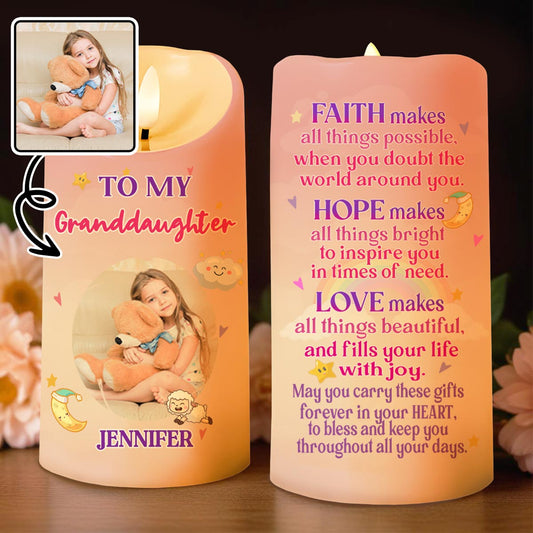 To My Granddaughter, Teddy Bear and Hearts LED Candle
