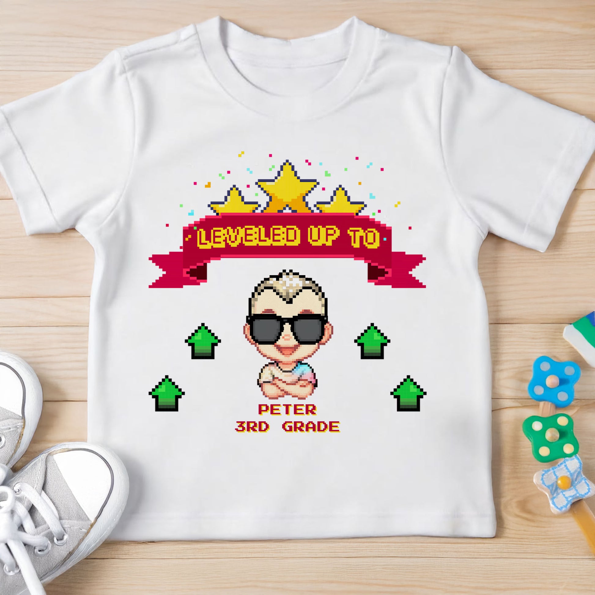 Leveled Up To 8-Bit Style Character And Stars