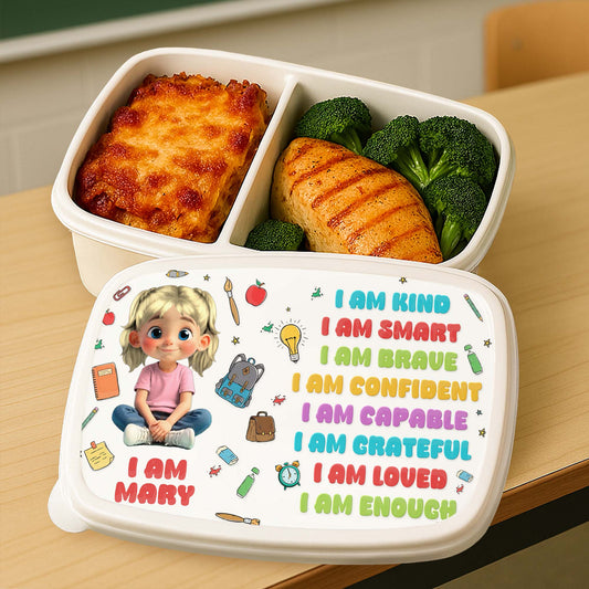 I Am Kind, Smart, Brave, Loved, School Supplies Design - Personalized Custom Kid Lunch Box - KID125_PLUBO