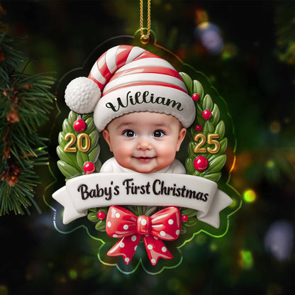 Baby's First Christmas, Baby and Christmas Wreath - Personalized Custom Acrylic Ornament, Christmas Gift - KID152_ACO