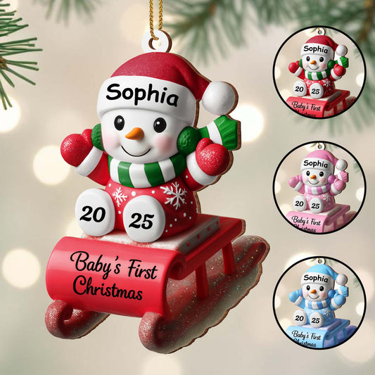 Baby's First Christmas Snowman On Sleigh