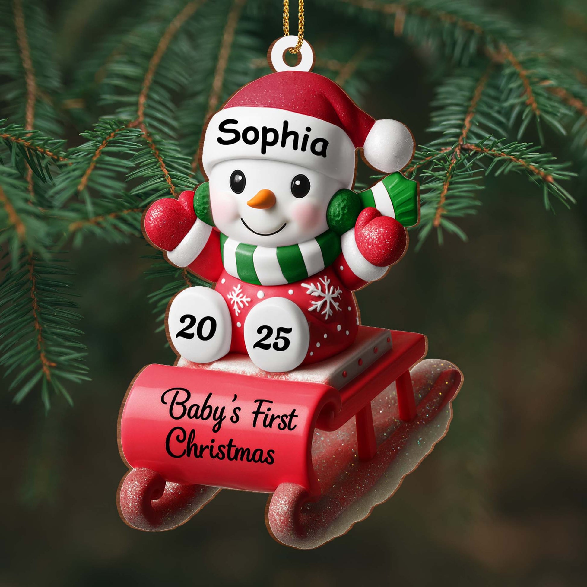 Baby's First Christmas Snowman On Sleigh