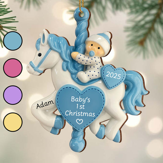 Baby's 1st Christmas Rocking Horse Ornament - Personalized Custom Wood Ornament, Custom Shaped - KID157_WDO
