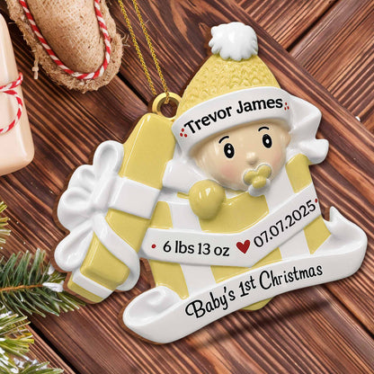 Premier Noël de bébé, coffret cadeau et bonnet de Noël – Décoration en bois personnalisée, forme personnalisée – KID165_WDO
