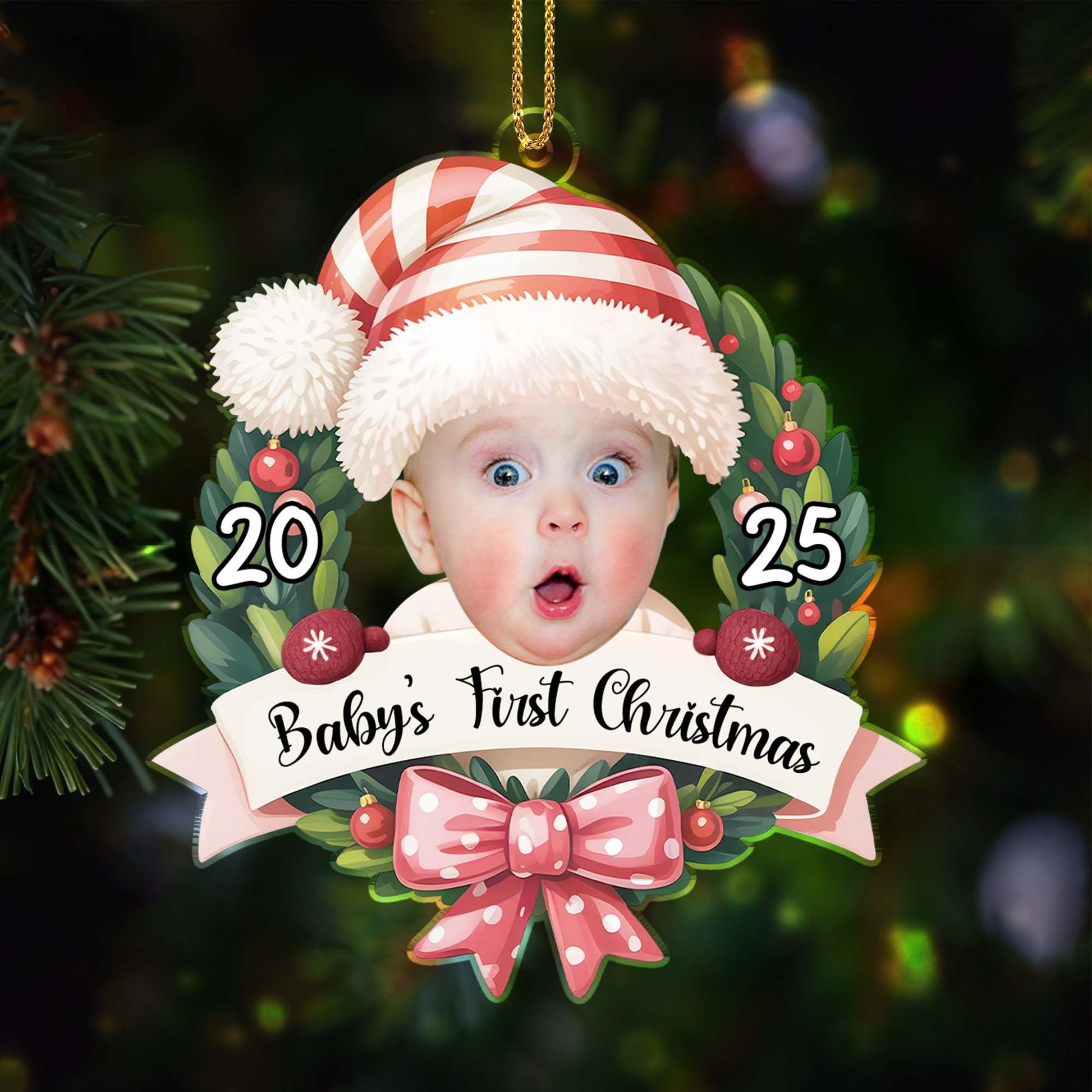 Baby's First Christmas With Festive Hat And Wreath