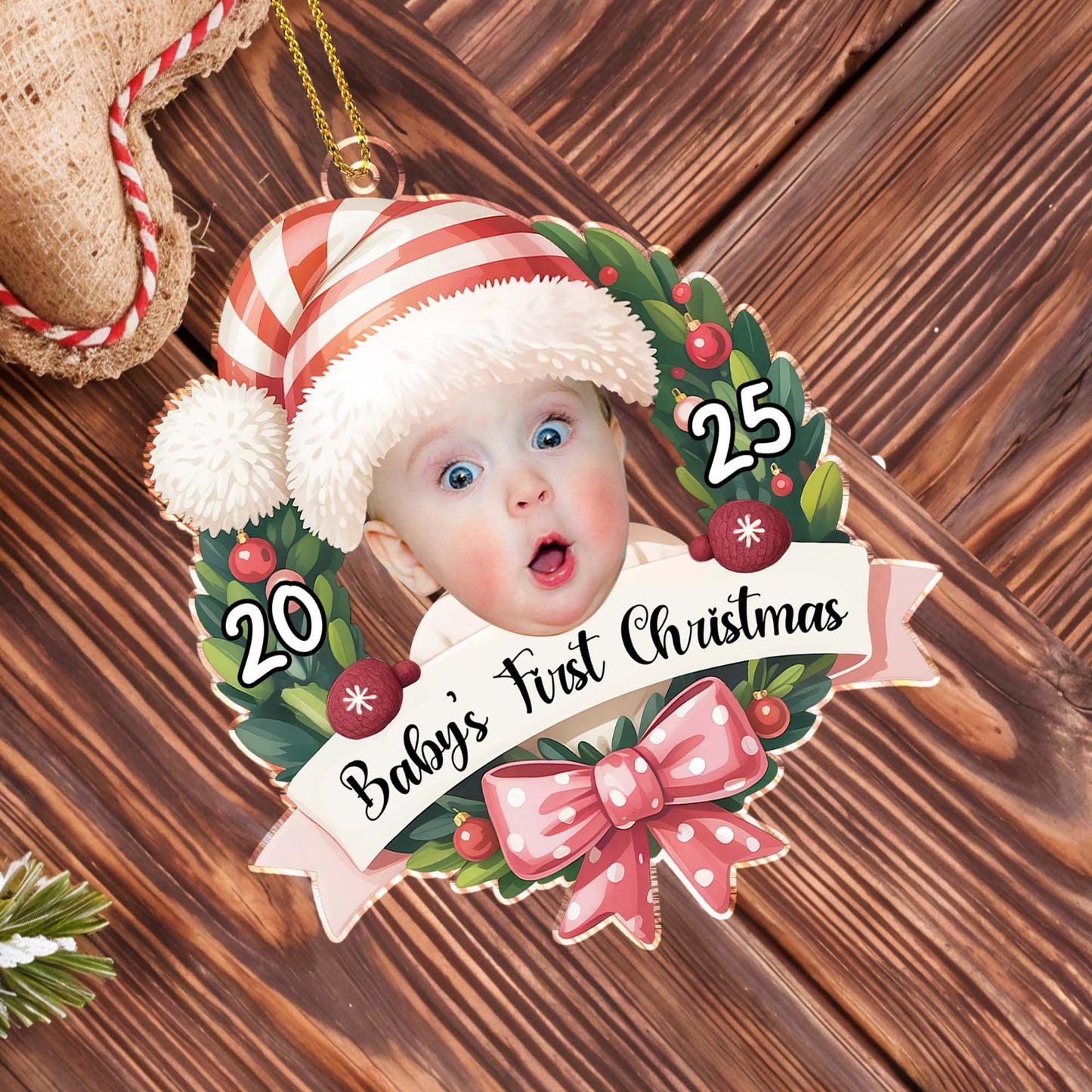 Baby's First Christmas With Festive Hat And Wreath