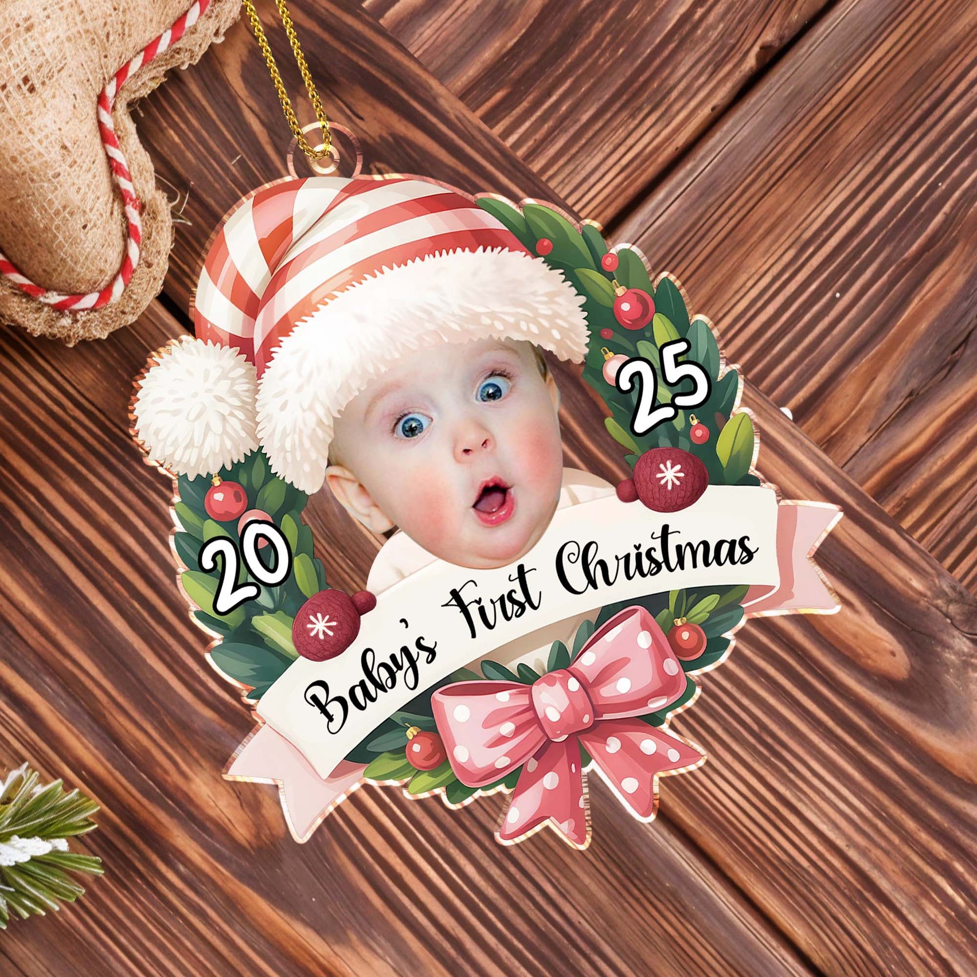 Baby's First Christmas With Festive Hat And Wreath