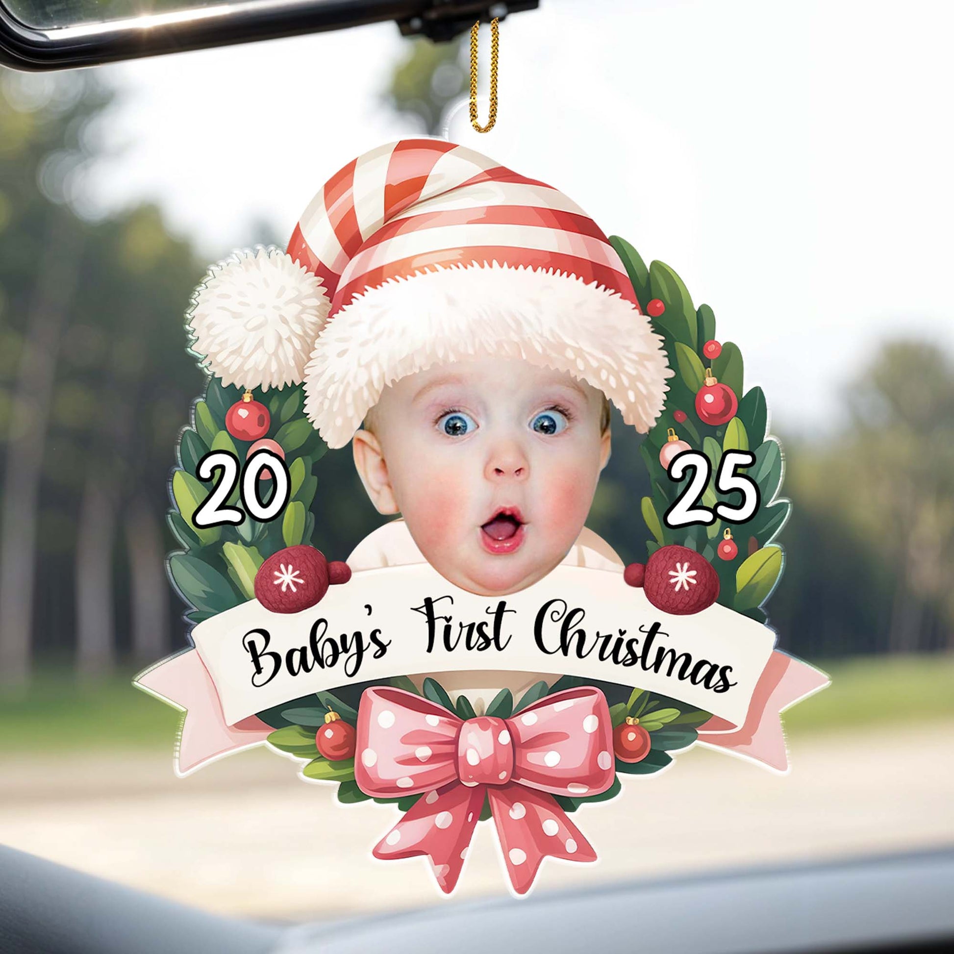 Baby's First Christmas With Festive Hat And Wreath
