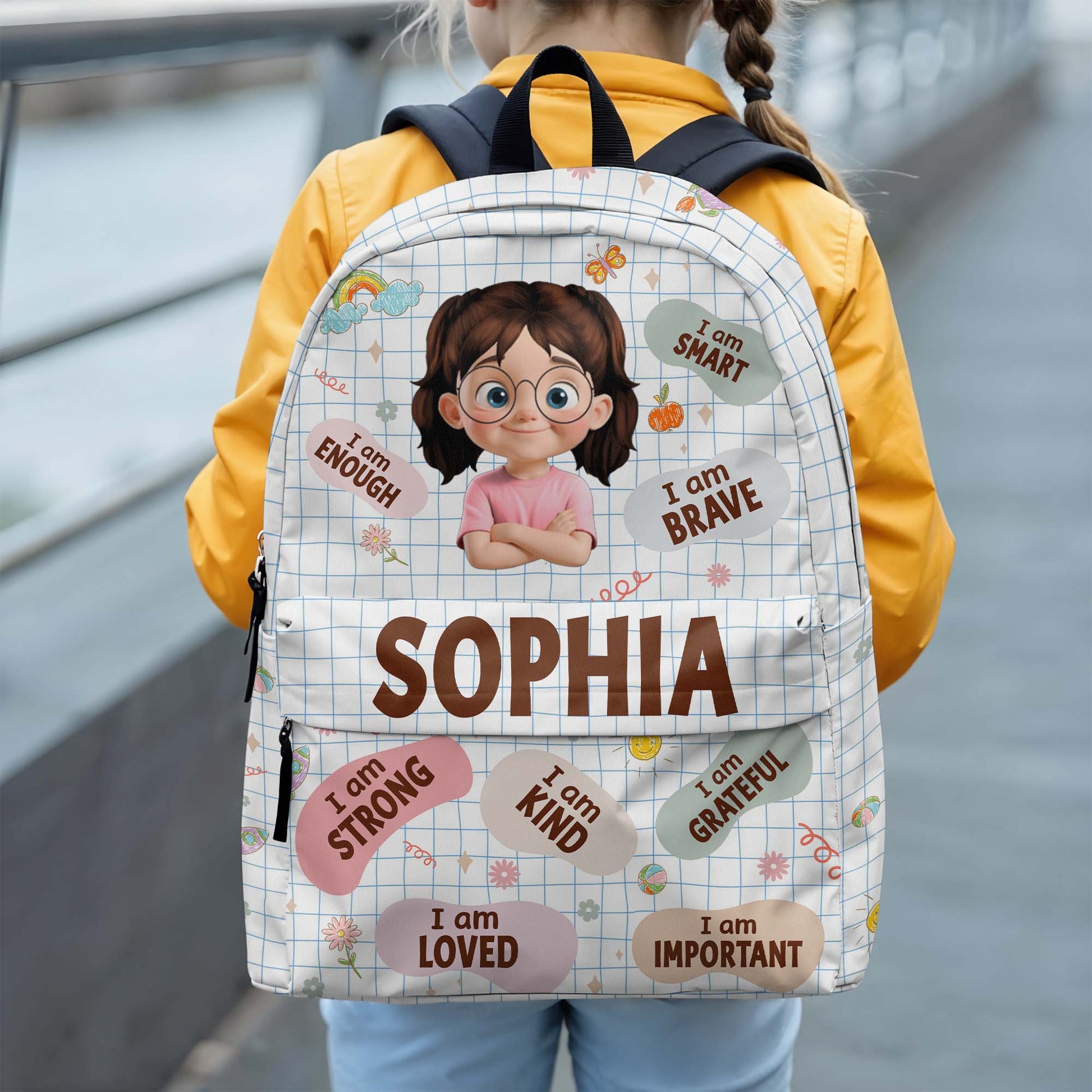 I Am Brave, I Am Strong, Cartoon Girl Backpack