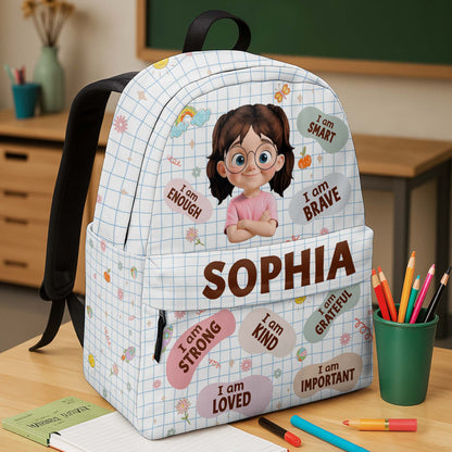 I Am Brave, I Am Strong, Cartoon Girl Backpack