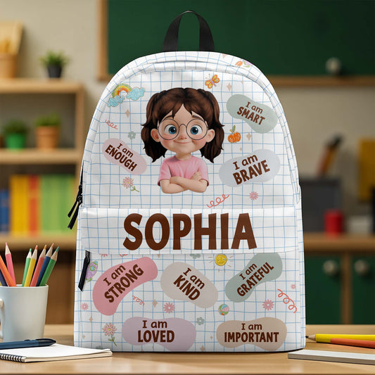 I Am Brave, I Am Strong, Cartoon Girl Backpack