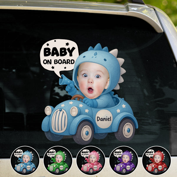 Baby On Board, Cute Dinosaur Baby In Car Design