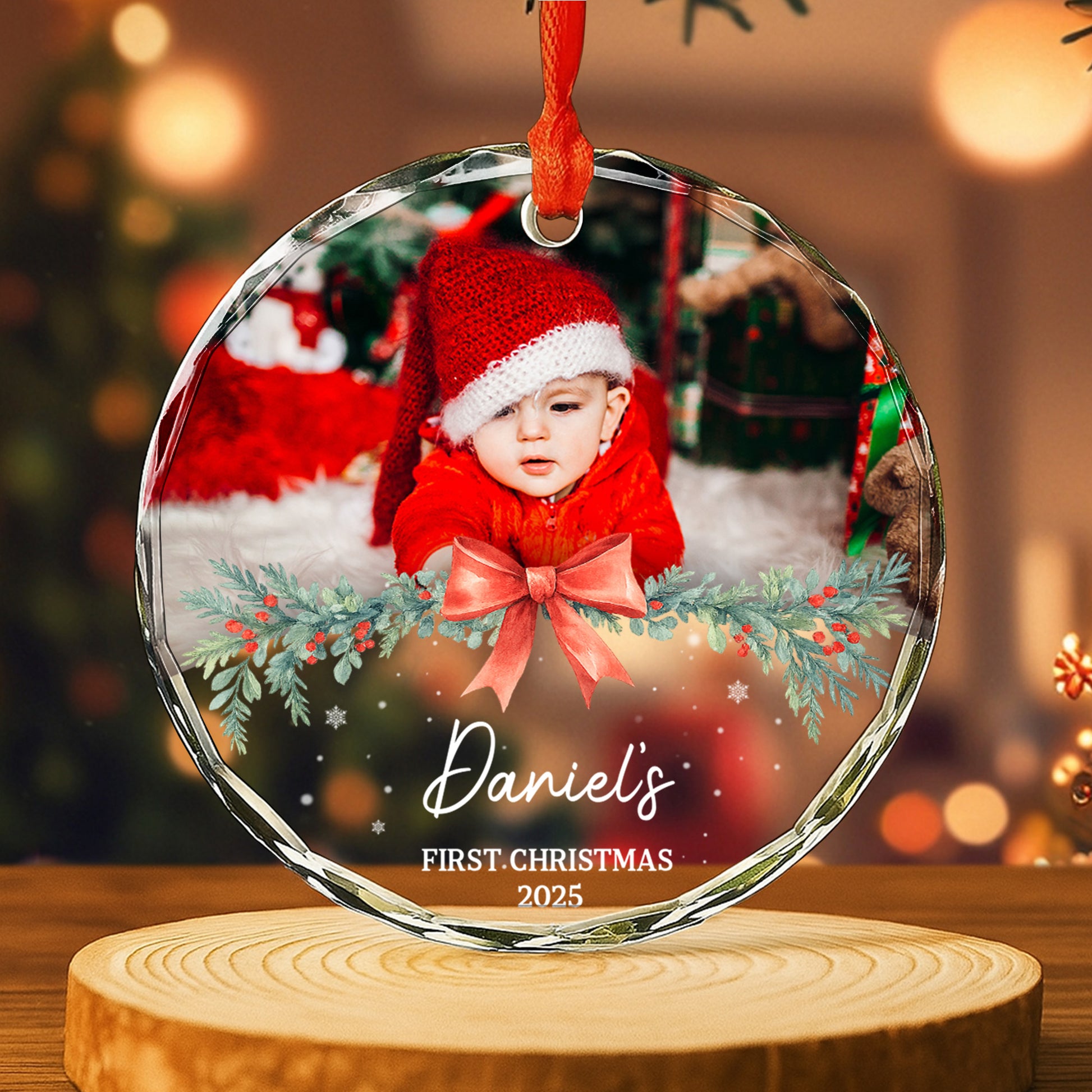 First Christmas With Adorable Santa Hat And Red Bow