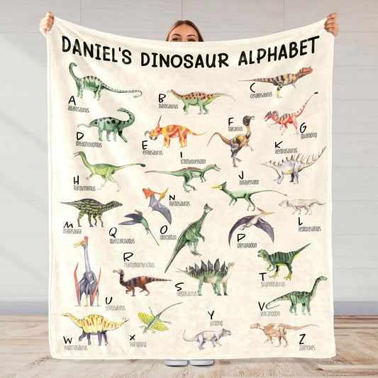 Dinosaur Alphabet Educational Blanket - Personalized Custom Blanket - KID229_BLK