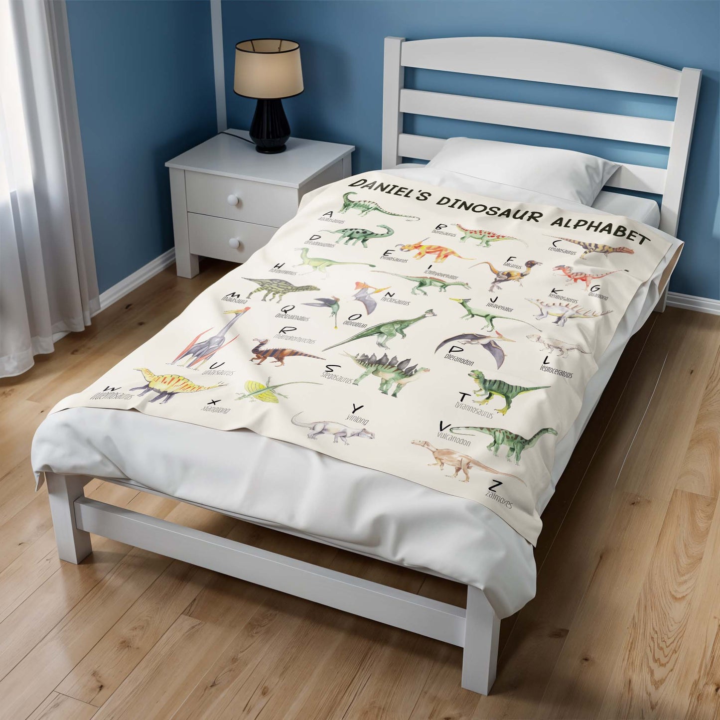 Dinosaur Alphabet Educational Blanket - Personalized Custom Blanket - KID229_BLK