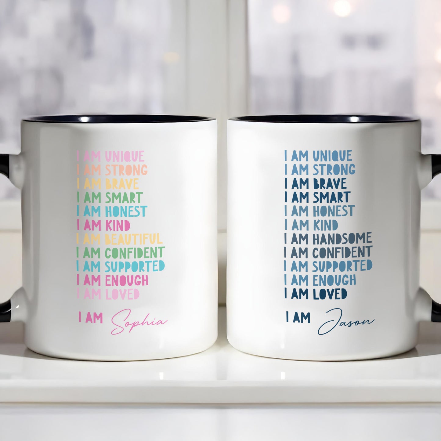 I Am Unique, I Am Strong, Inspirational Words Accent Mug