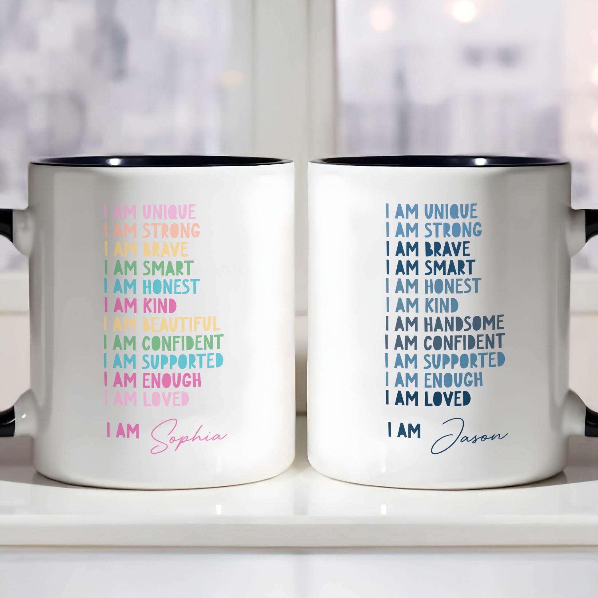 I Am Unique, I Am Strong, Inspirational Words Accent Mug