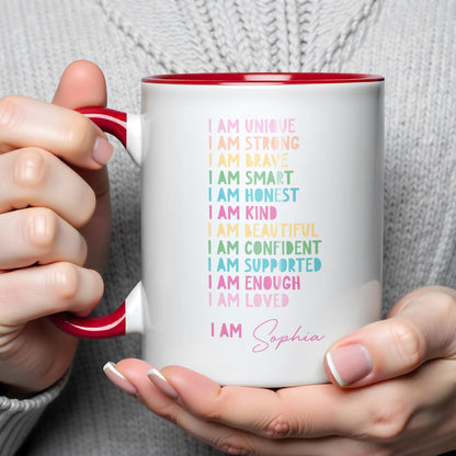 I Am Unique, I Am Strong, Inspirational Words Accent Mug