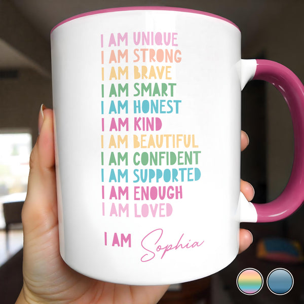 I Am Unique, I Am Strong, Inspirational Words Accent Mug