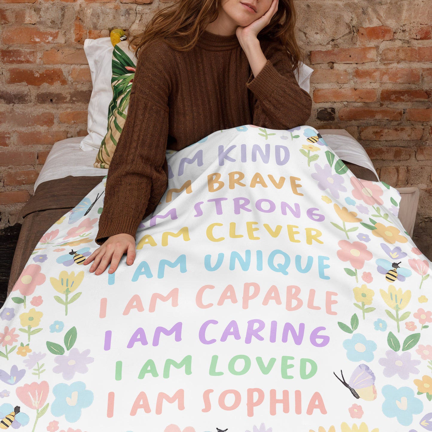 I Am Kind, I Am Strong, Bees And Flowers Design