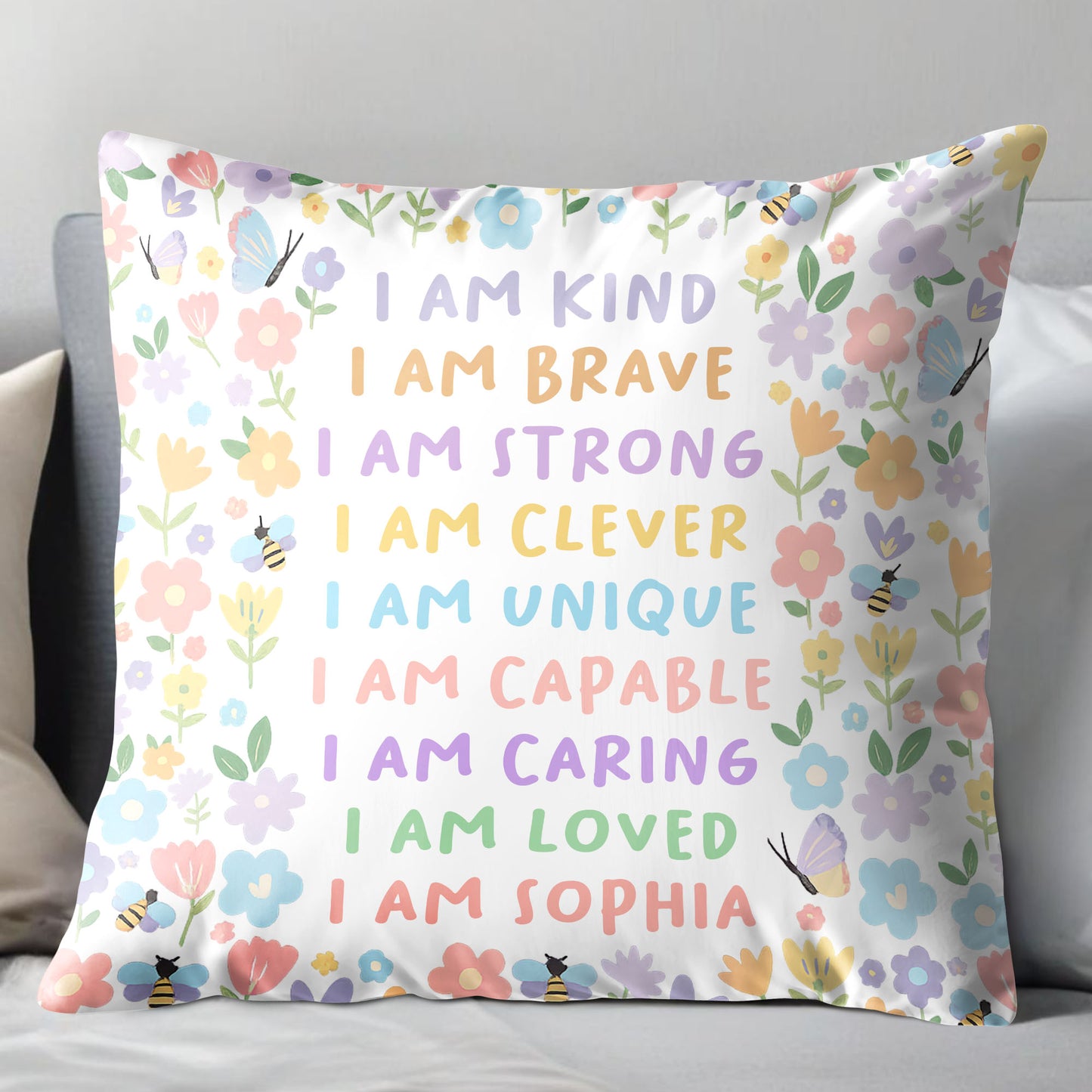 I Am Kind, I Am Brave, Inspiring Affirmations With Flowers, Bees, Butterfly
