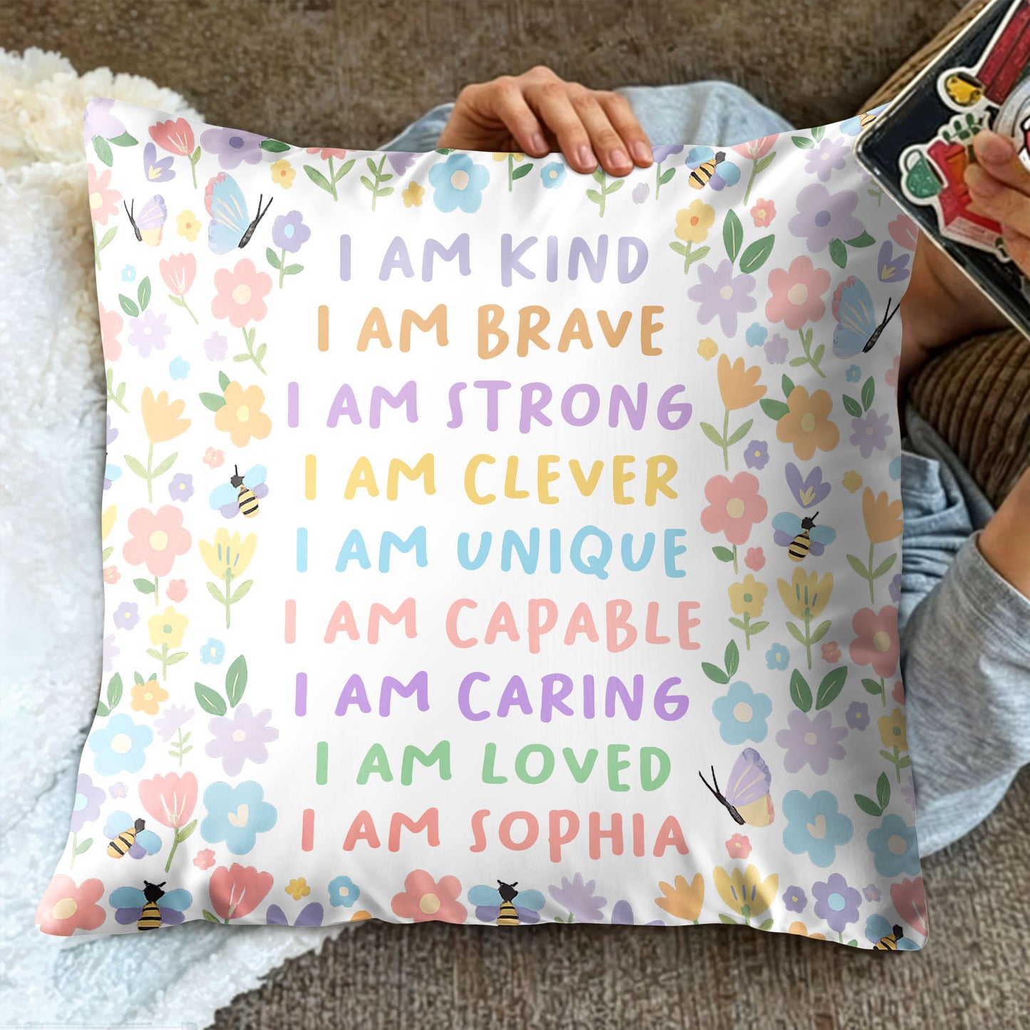 I Am Kind, I Am Brave, Inspiring Affirmations With Flowers, Bees, Butterfly