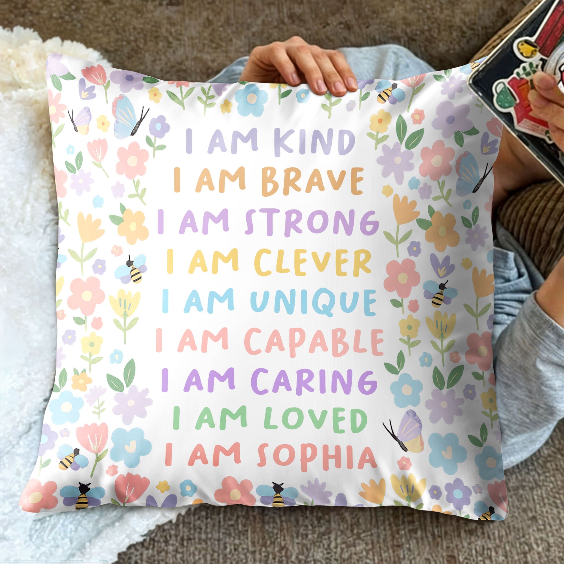 I Am Kind, I Am Brave, Inspiring Affirmations With Flowers, Bees, Butterfly