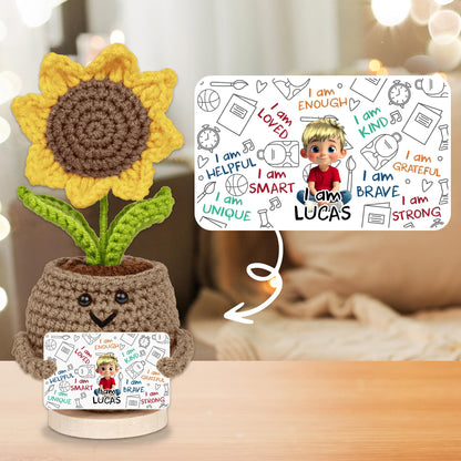 I Am Loved I Am Enough Brave Unique Sunflower - Crochet Doll With Custom Card - KID243_CDOLL