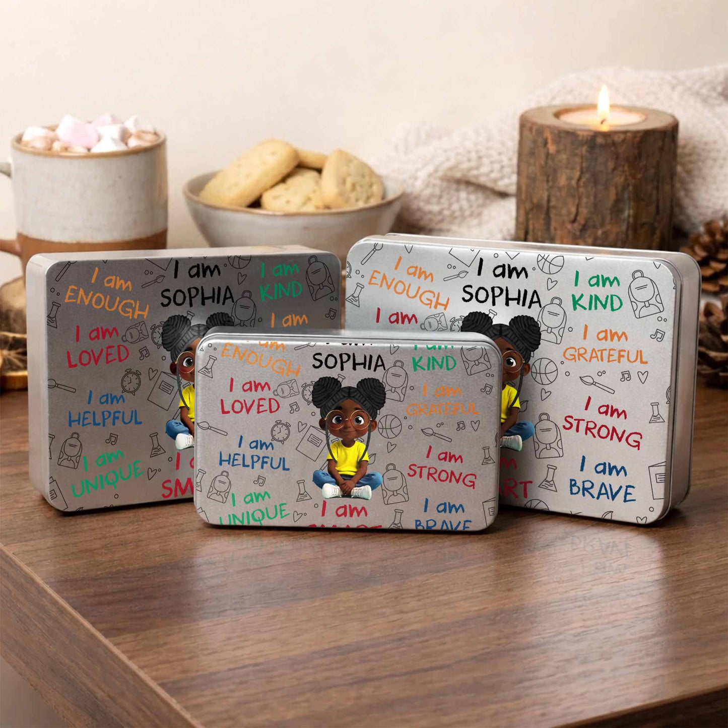 I Am Enough Positive Affirmations Girl With School Supplies