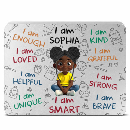 I Am Enough Positive Affirmations Girl With School Supplies