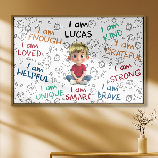 I Am Enough, I Am Loved, Cartoon Girl With Positive Affirmations