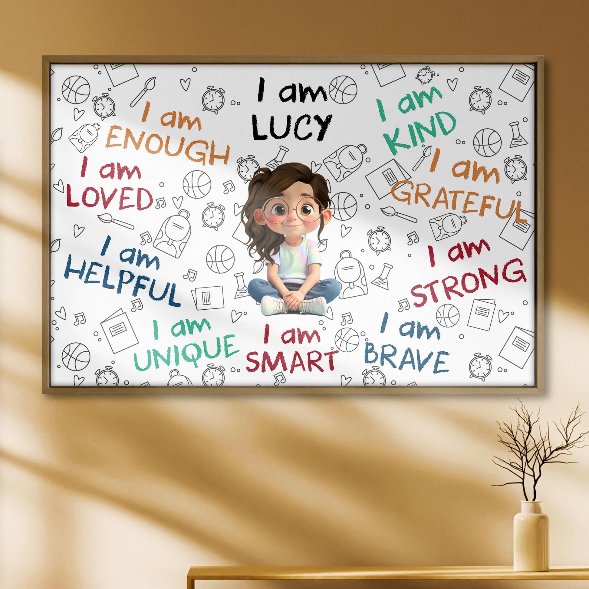 I Am Enough, I Am Loved, Cartoon Girl With Positive Affirmations