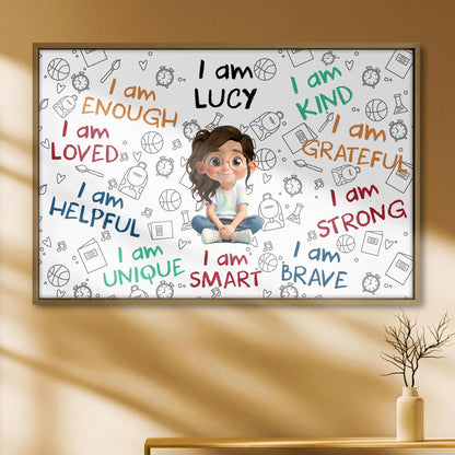 I Am Enough, I Am Loved, Cartoon Girl With Positive Affirmations