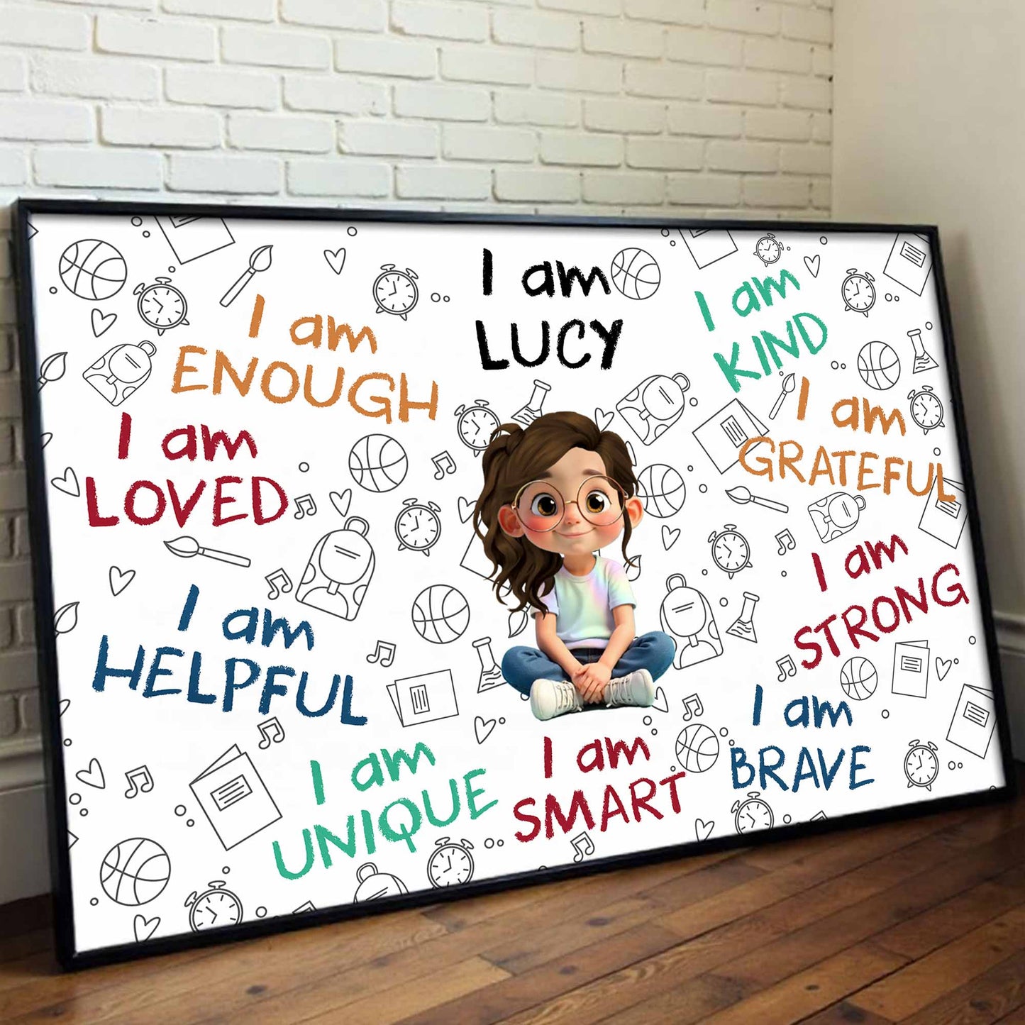I Am Enough, I Am Loved, Cartoon Girl With Positive Affirmations