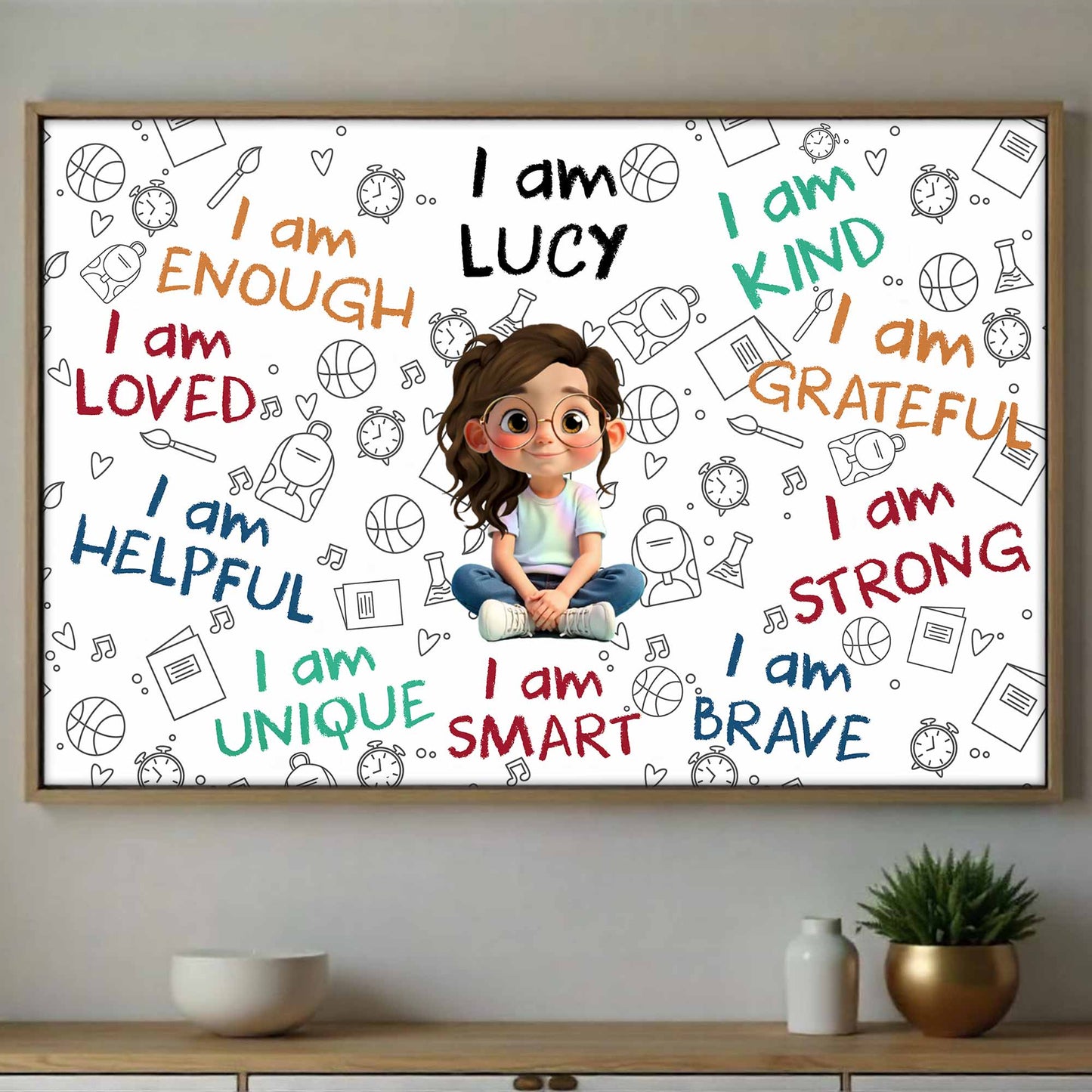 I Am Enough, I Am Loved, Cartoon Girl With Positive Affirmations