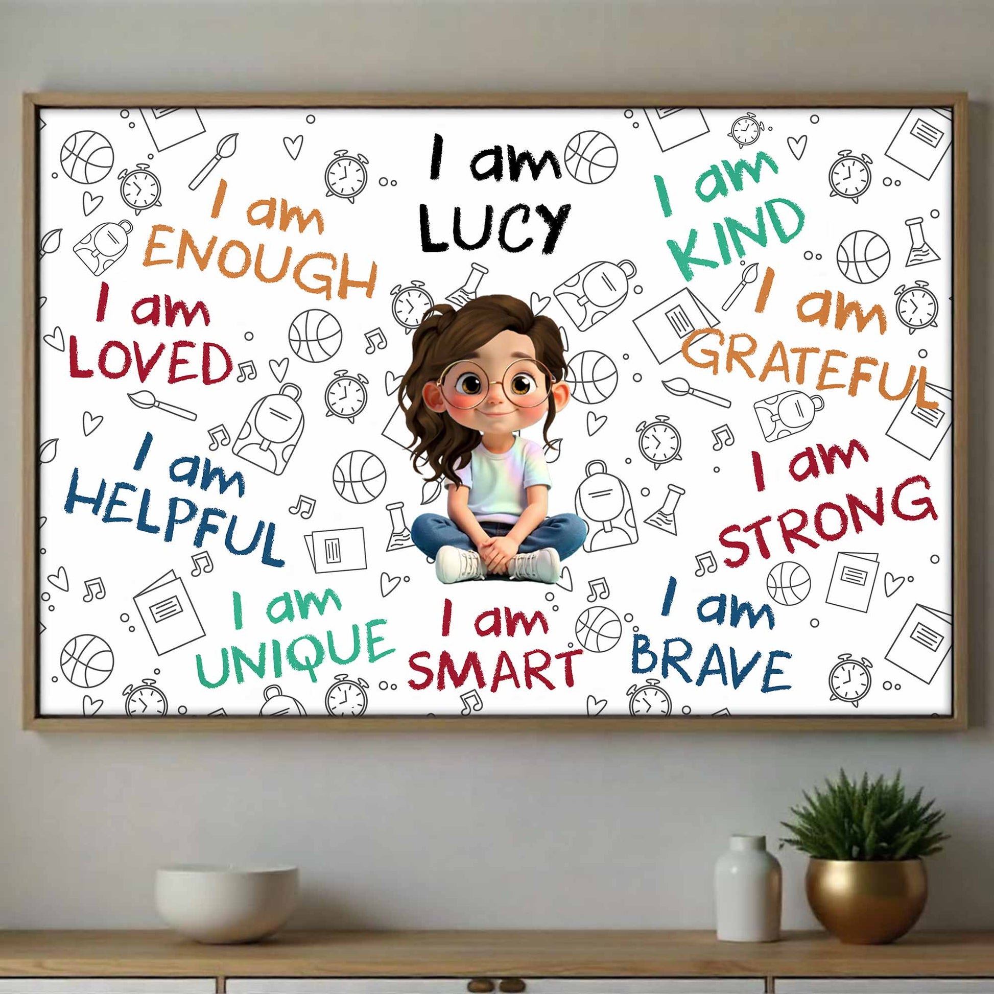 I Am Enough, I Am Loved, Cartoon Girl With Positive Affirmations