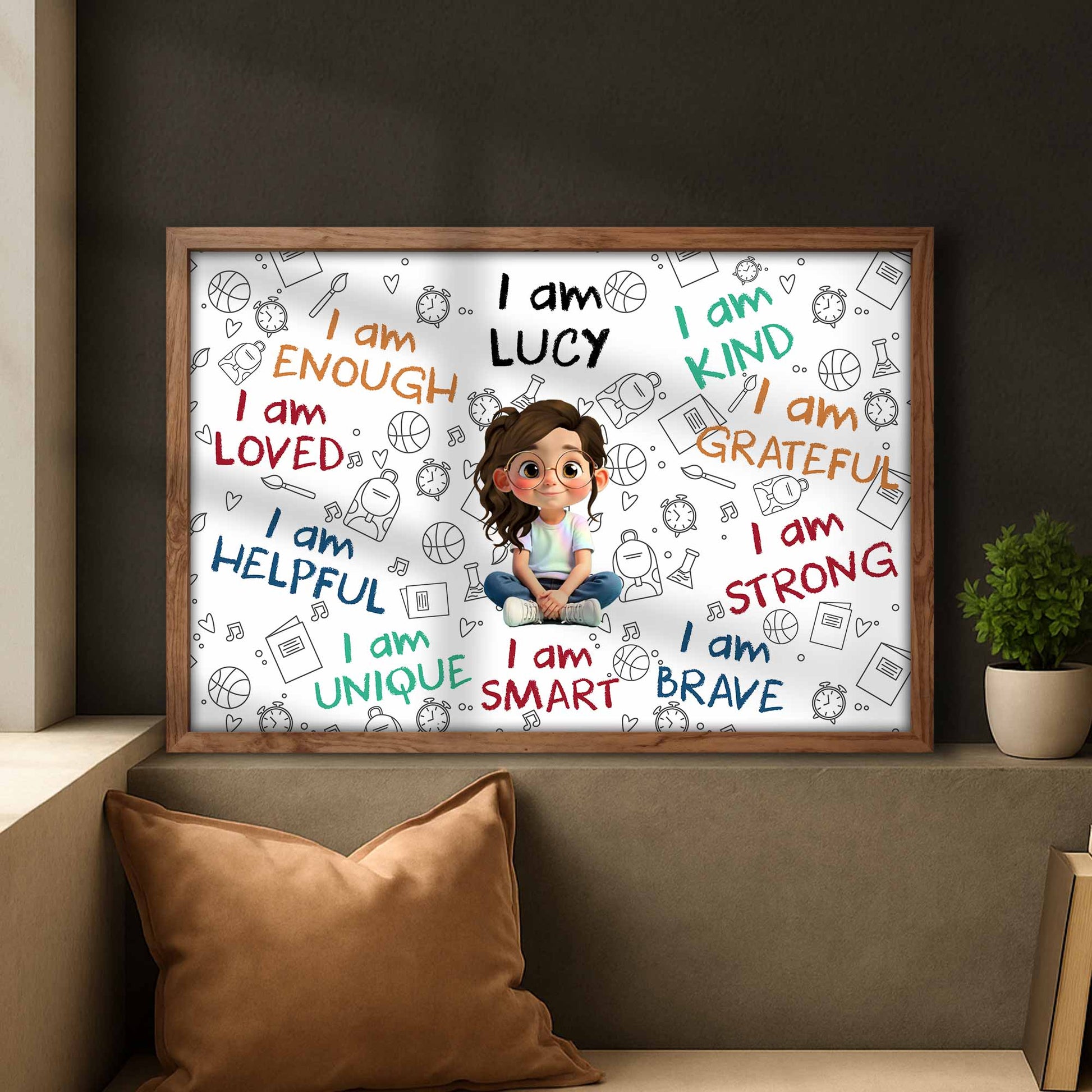 I Am Enough, I Am Loved, Cartoon Girl With Positive Affirmations