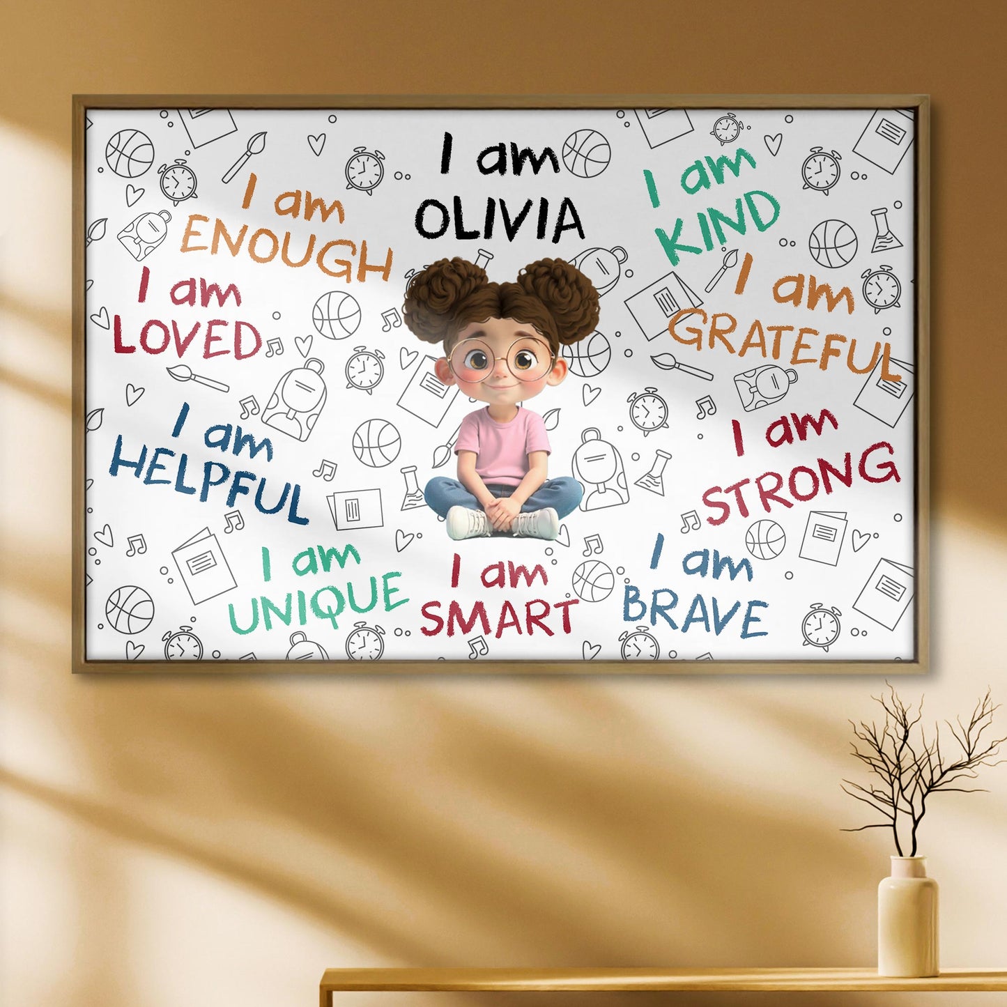I Am Enough, I Am Loved, Cartoon Girl With Positive Affirmations