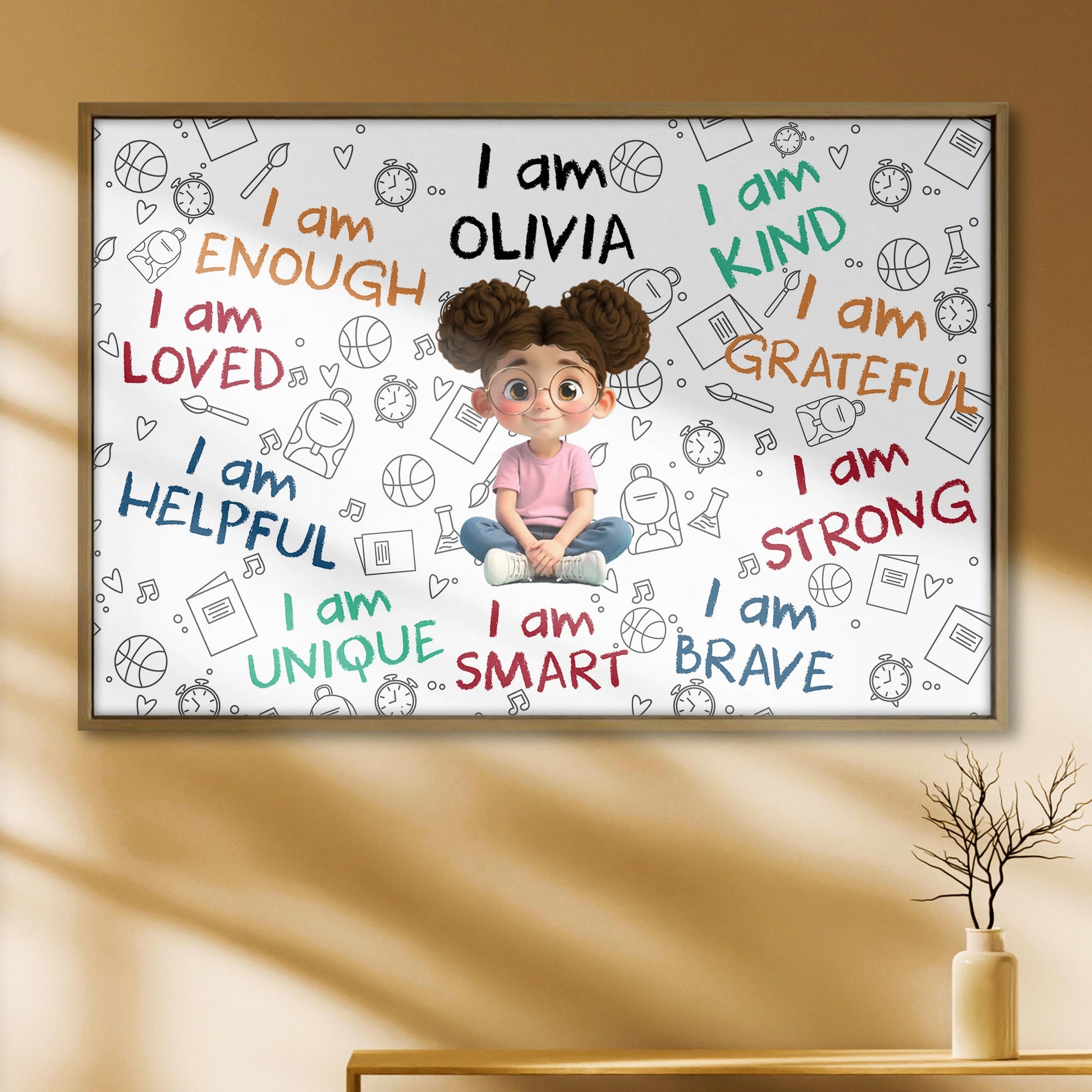 I Am Enough, I Am Loved, Cartoon Girl With Positive Affirmations