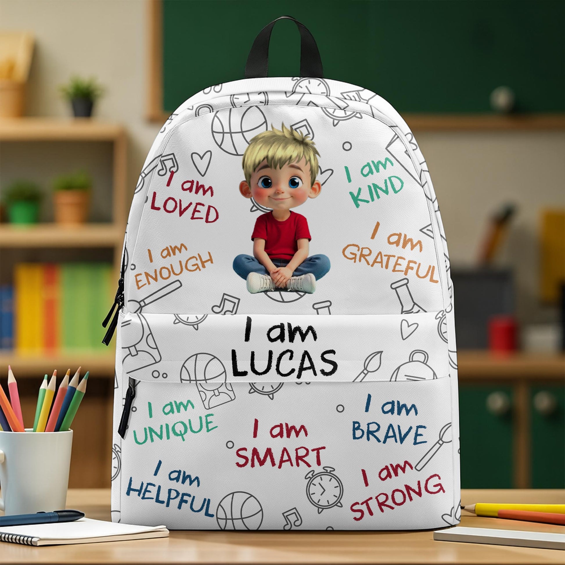 I Am Loved, I Am Smart, Cartoon Girl Backpack Design