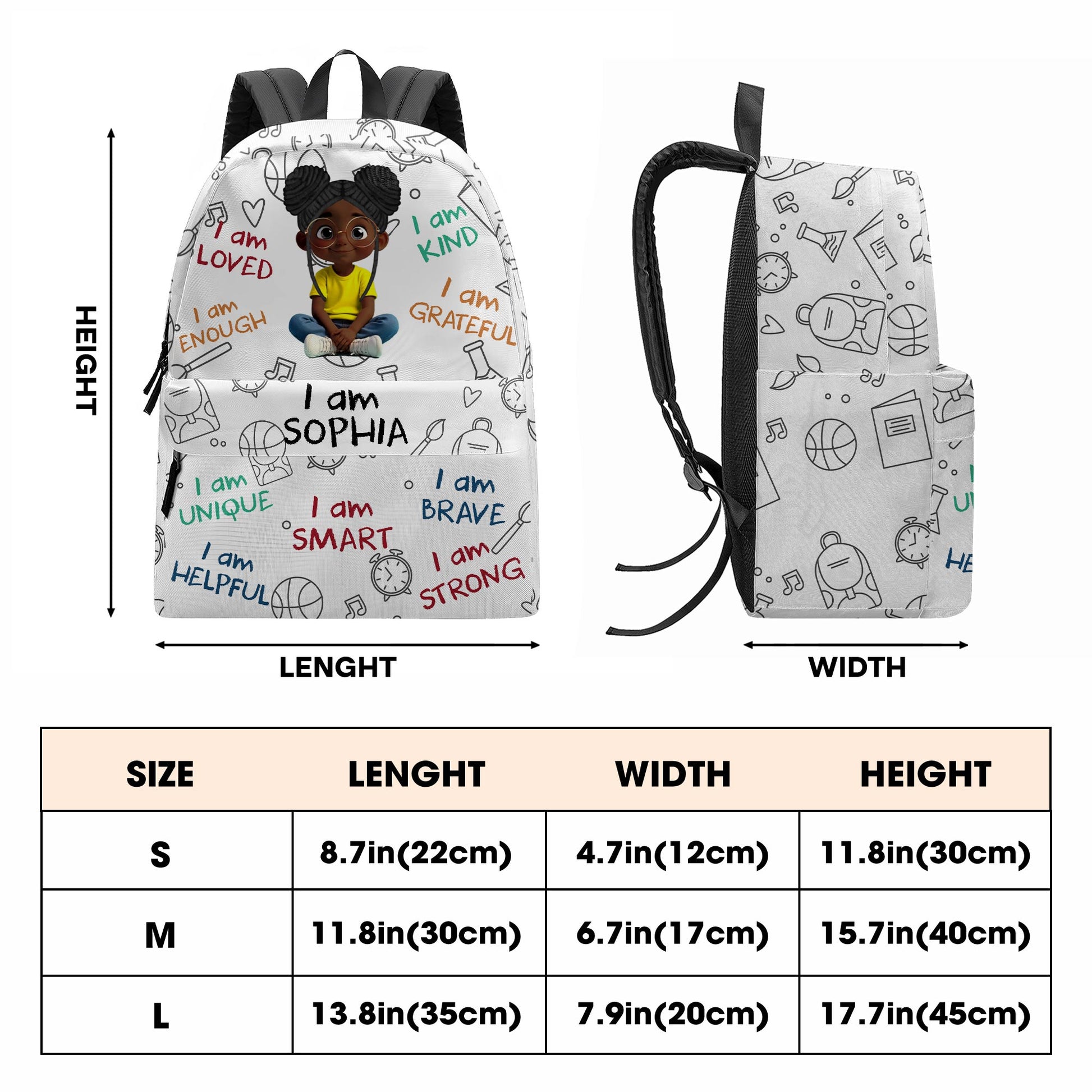 I Am Loved, I Am Smart, Cartoon Girl Backpack Design