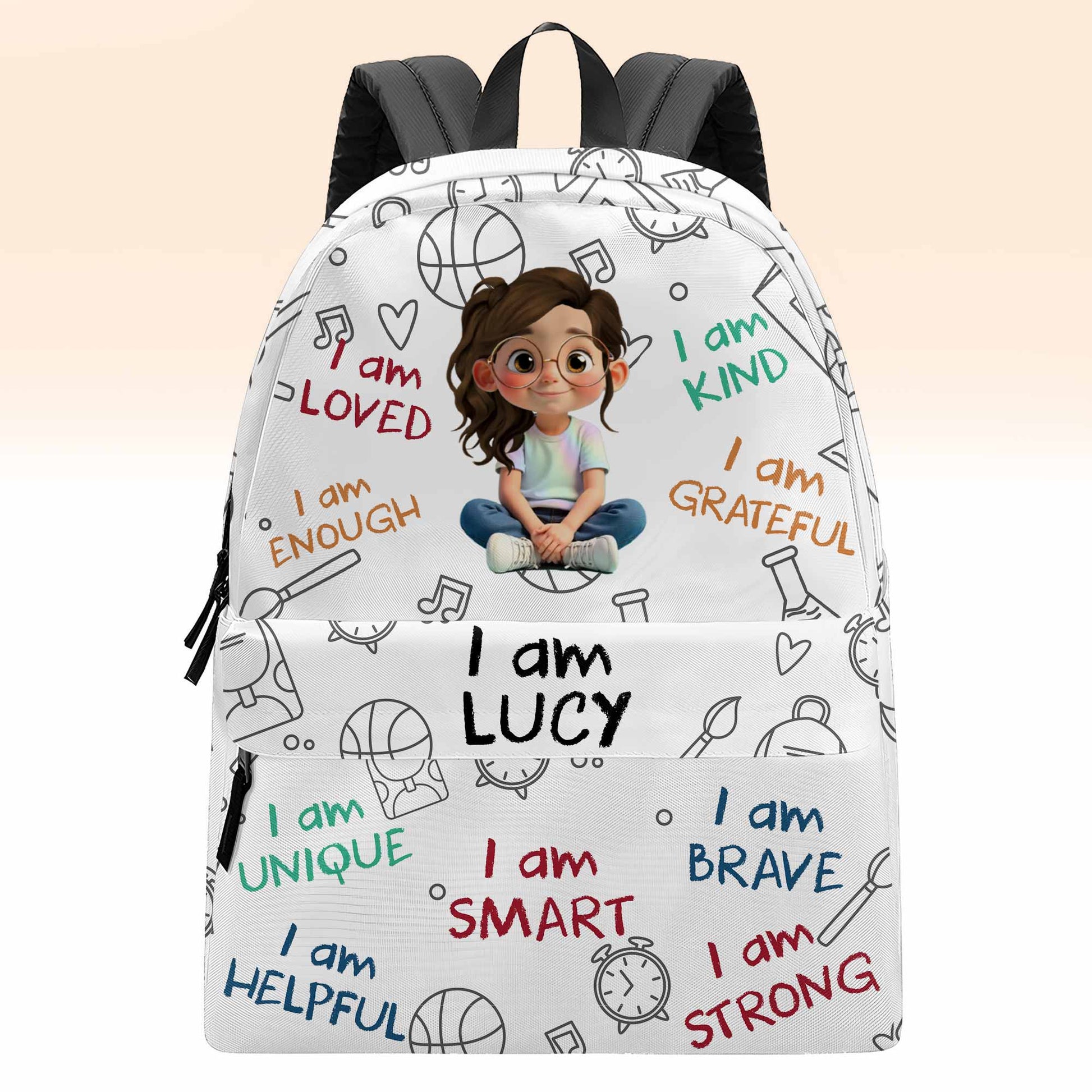 I Am Loved, I Am Smart, Cartoon Girl Backpack Design