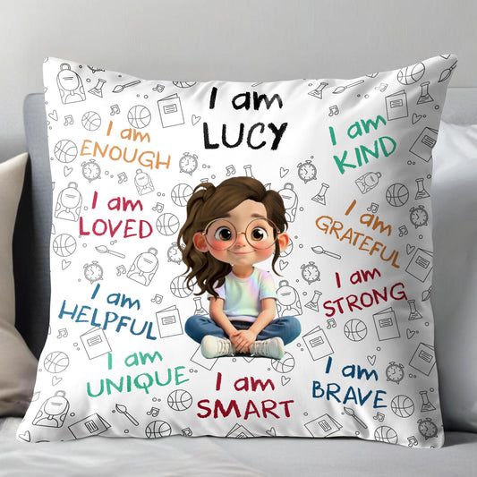 I Am Enough, Loved, Unique, Brave, Cartoon Girl