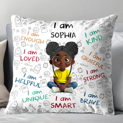 I Am Enough, Loved, Unique, Brave, Cartoon Girl