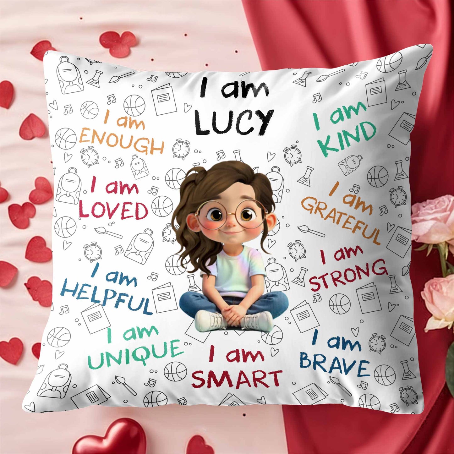 I Am Enough, Loved, Unique, Brave, Cartoon Girl